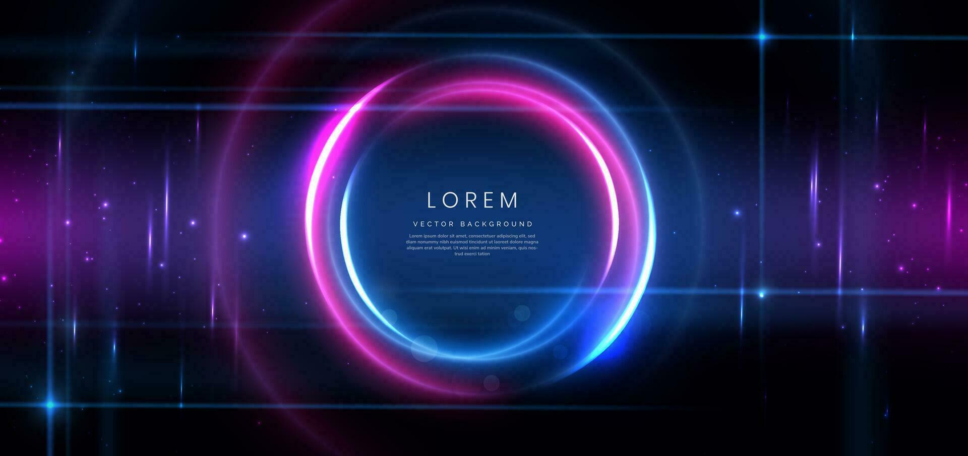 Abstract technology futuristic circles neon glowing blue and pink light lines effect on dark blue background. vector