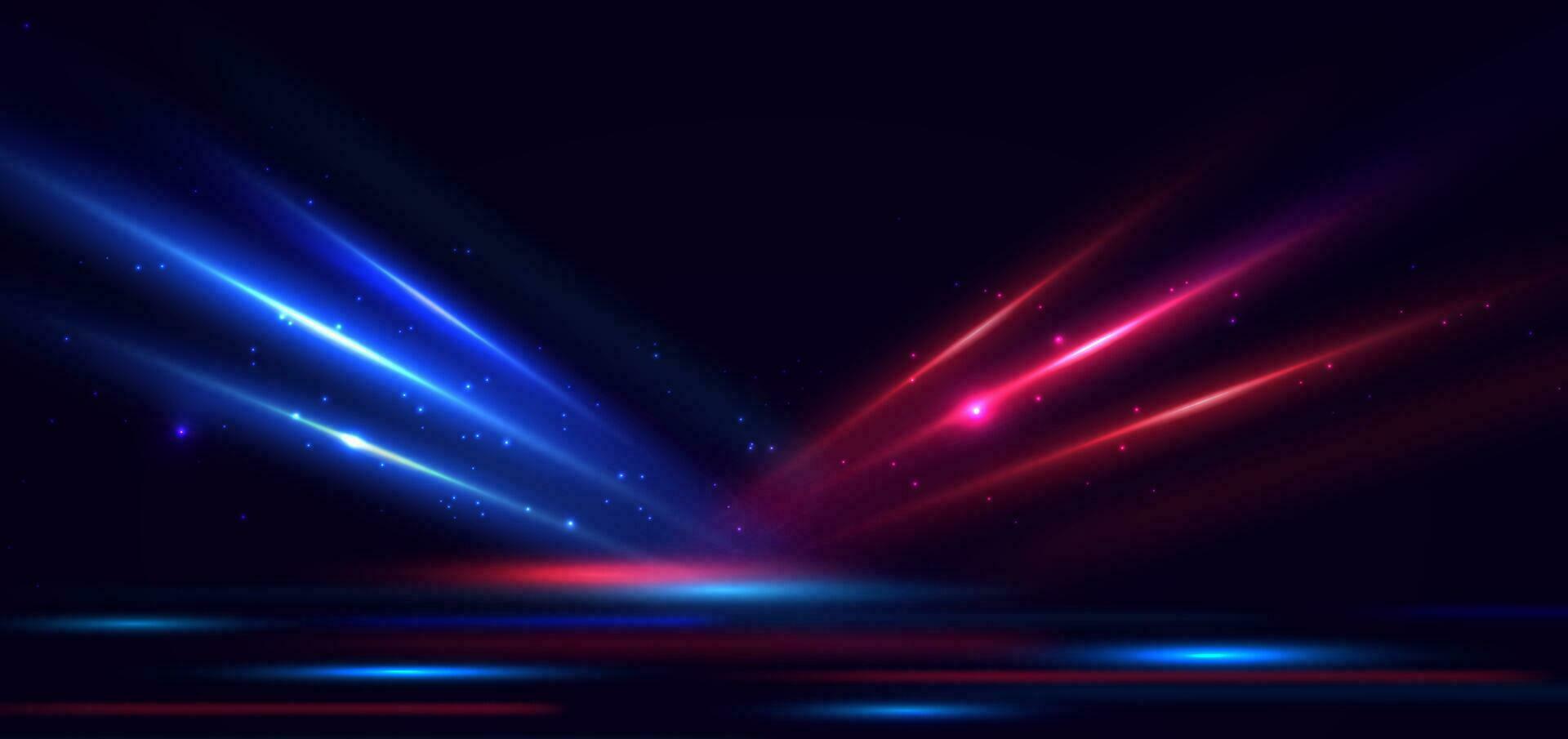 Abstract technology futuristic blue and red light rays effect on dark background and dot glitter. vector