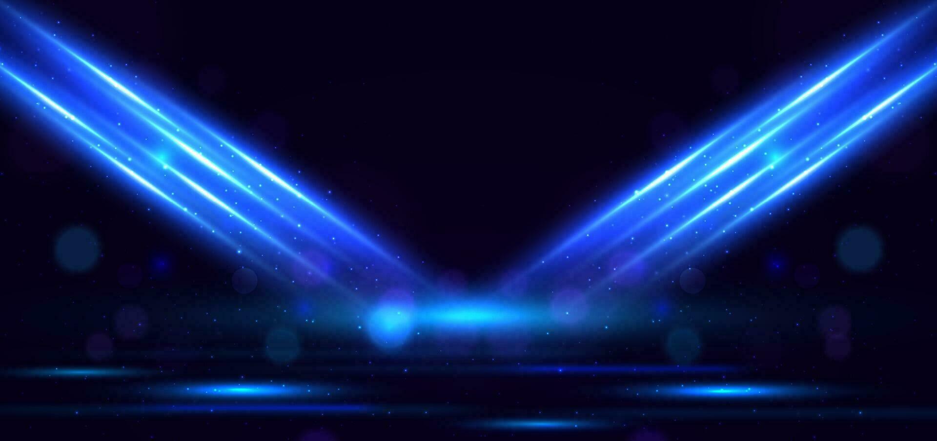 Abstract technology futuristic blue light rays effect on dark background and dot glitter. vector
