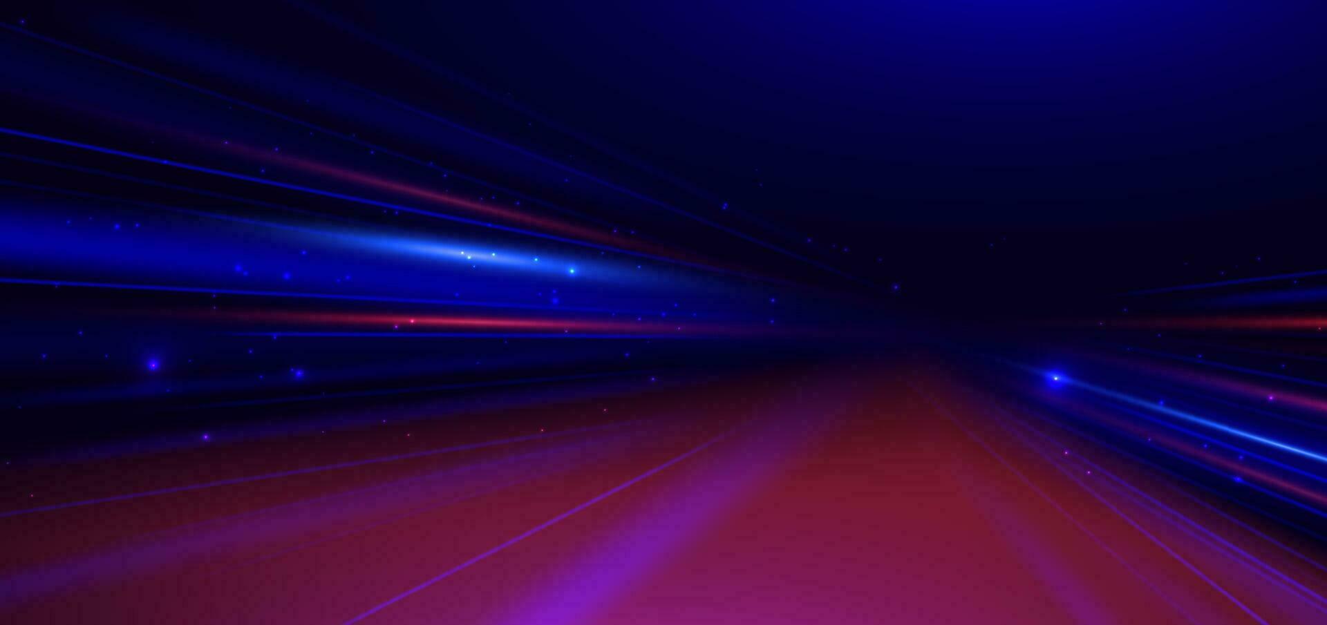 Abstract technology futuristic glowing neon blue and red light ray with speed motion movingon dark blue background. vector