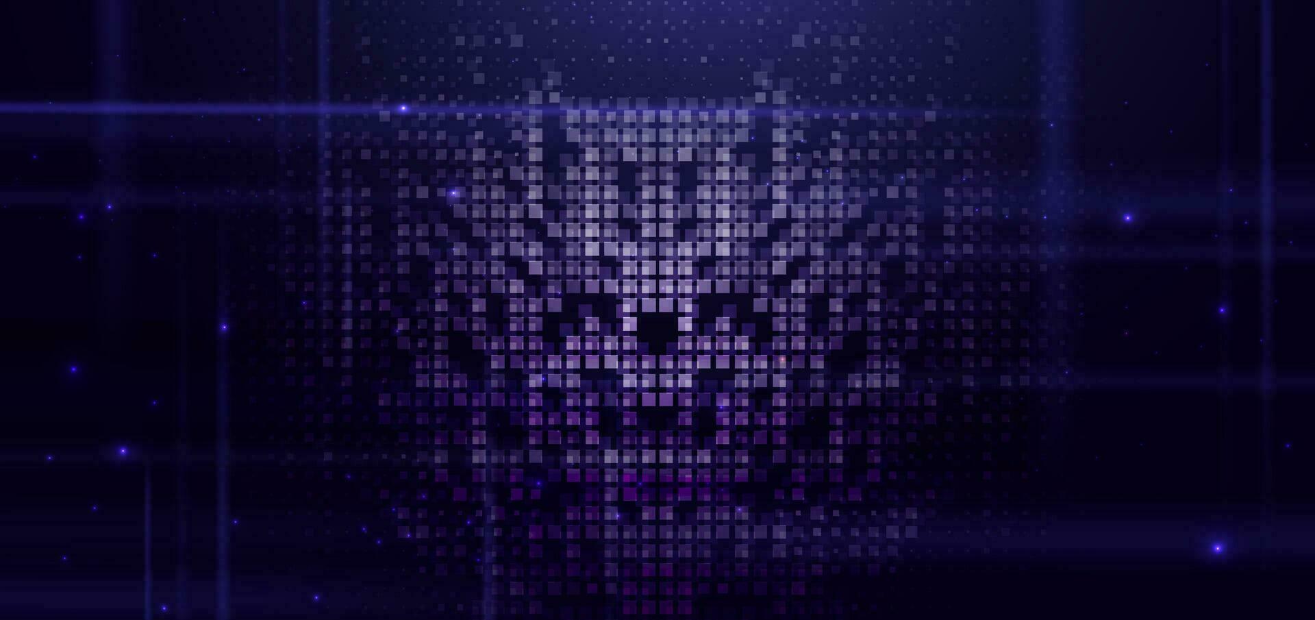 Abstract technology futuristic digital concept square pattern with lighting glowing particles square elements on dark blue background. vector