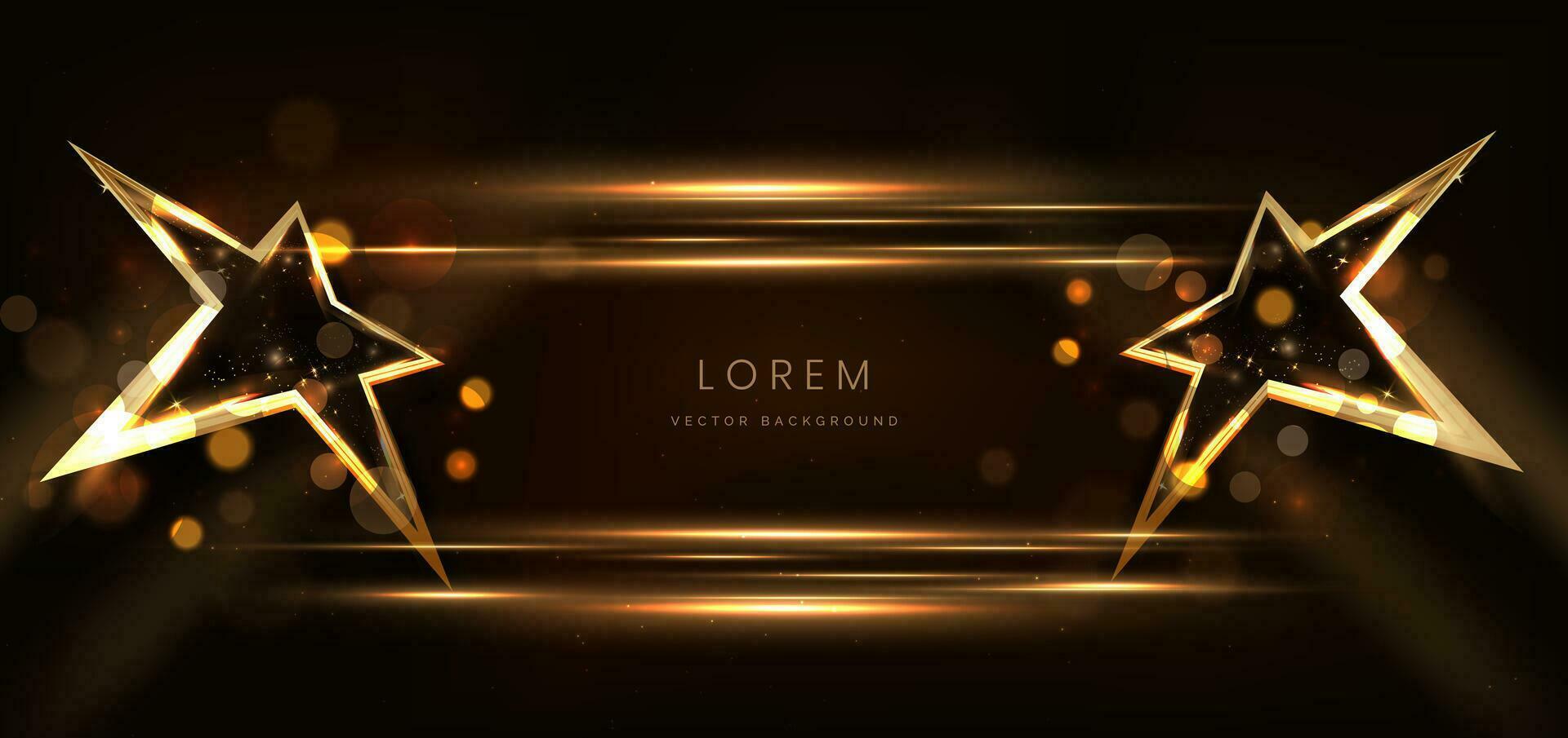 3D golden star with golden on black background with lighting effect and sparkle. Luxury template celebration award design. vector