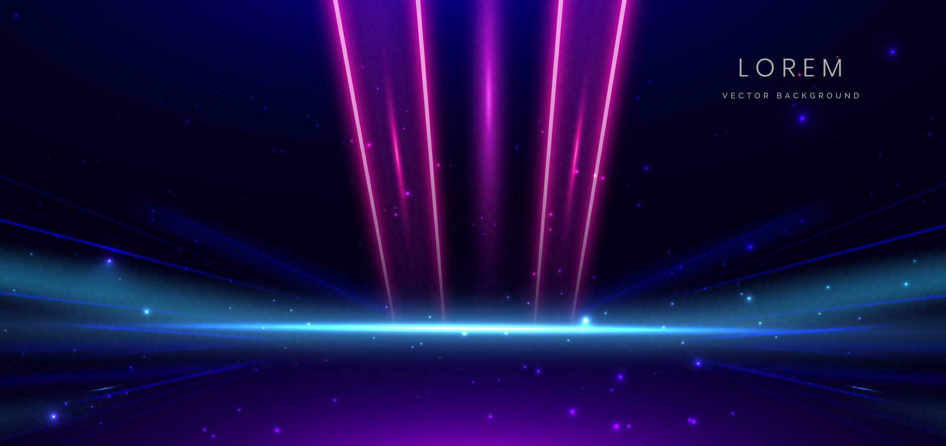 Abstract technology futuristic glowing neon blue and pink light ray on dark blue background with lighting effect. vector