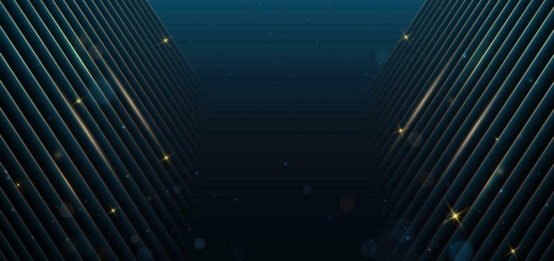 Abstract luxury golden lines diagonal overlapping on blue background. Template premium award design. vector
