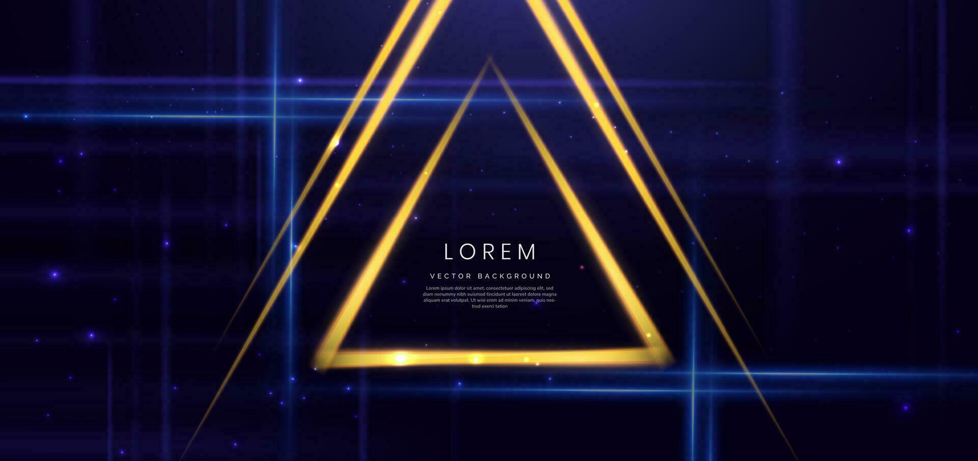Abstract technology futuristic glowing triangles yellow light lines with speed motion movingon dark blue background. vector