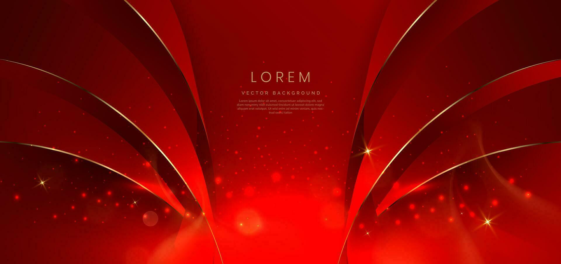 Abstract curved red shape on red background with lighting effect and copy space for text. Luxury design style. vector