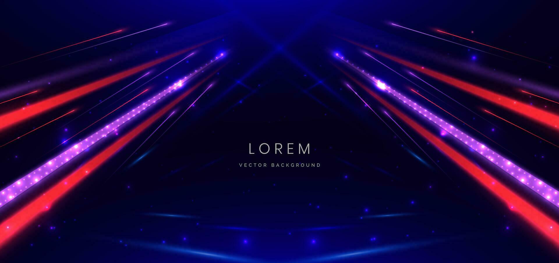 Abstract technology futuristic glowing neon red and purple light lines with speed motion movingon dark blue background. vector