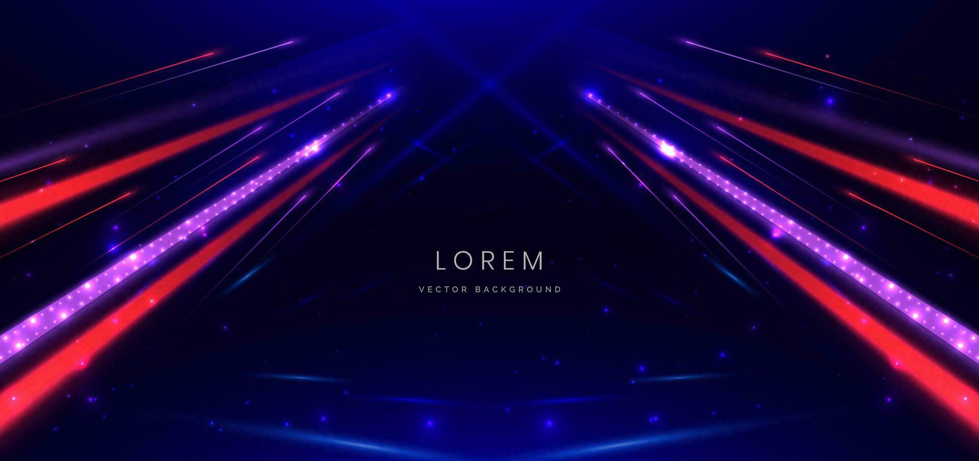 Abstract technology futuristic glowing neon red and purple light lines with speed motion movingon dark blue background. vector