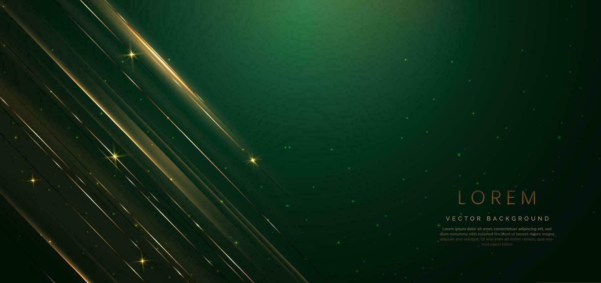 Abstract luxury golden lighting effect glowing on dark green background and sparkle. Template premium award ceremony design. vector