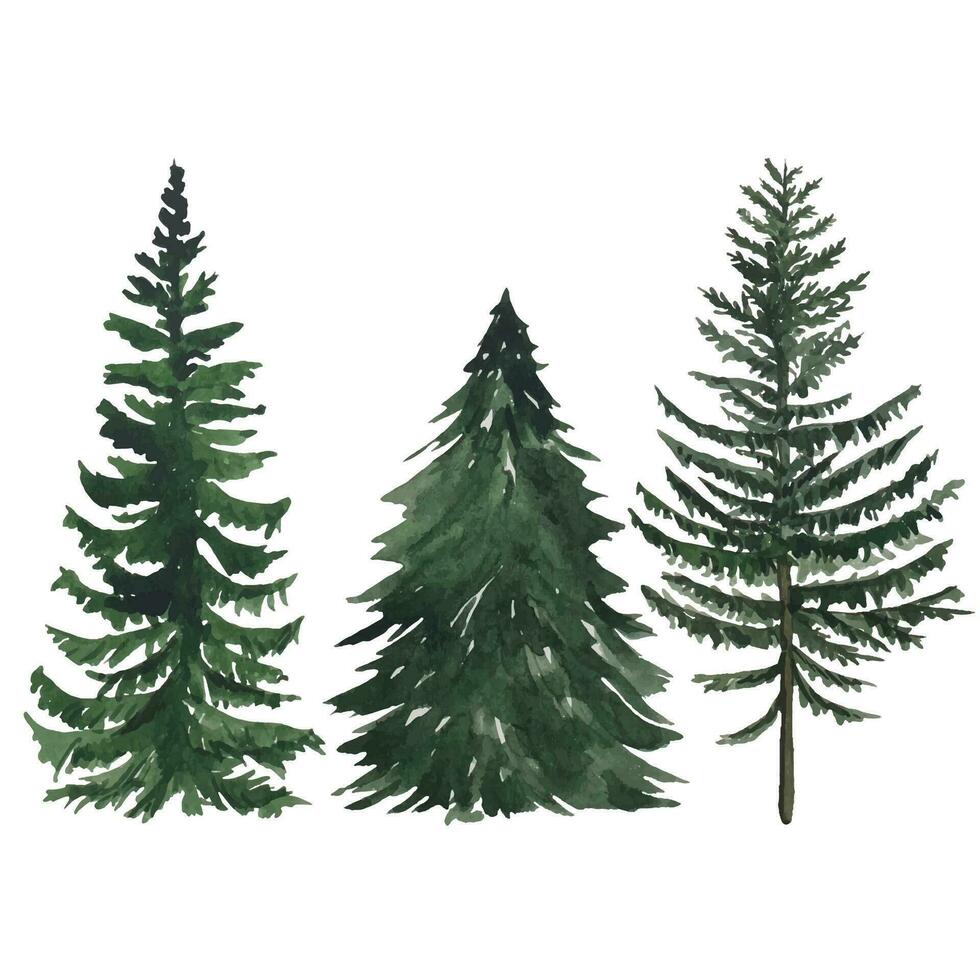 Collection of green trees, watercolor vector