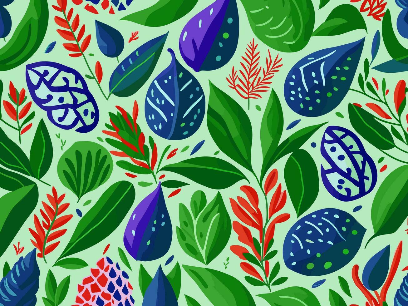 Seamless pattern with tropical leaves and plants. Vector illustration in flat style