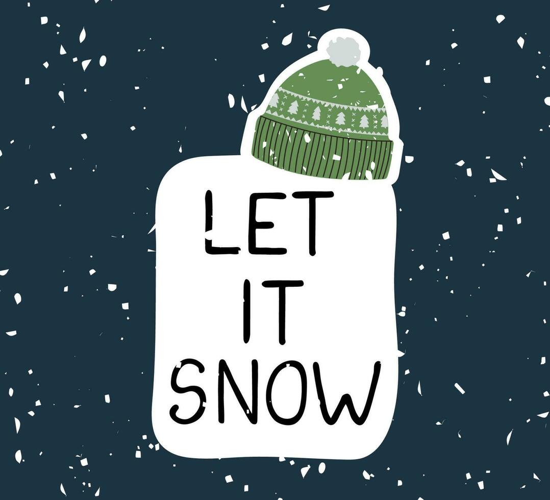 Vector illustration, hand drawn lettering - Let it snow. Colourful typography design in Scandinavian style for postcard, banner, t-shirt print, invitation, greeting card, poster, other graphic design