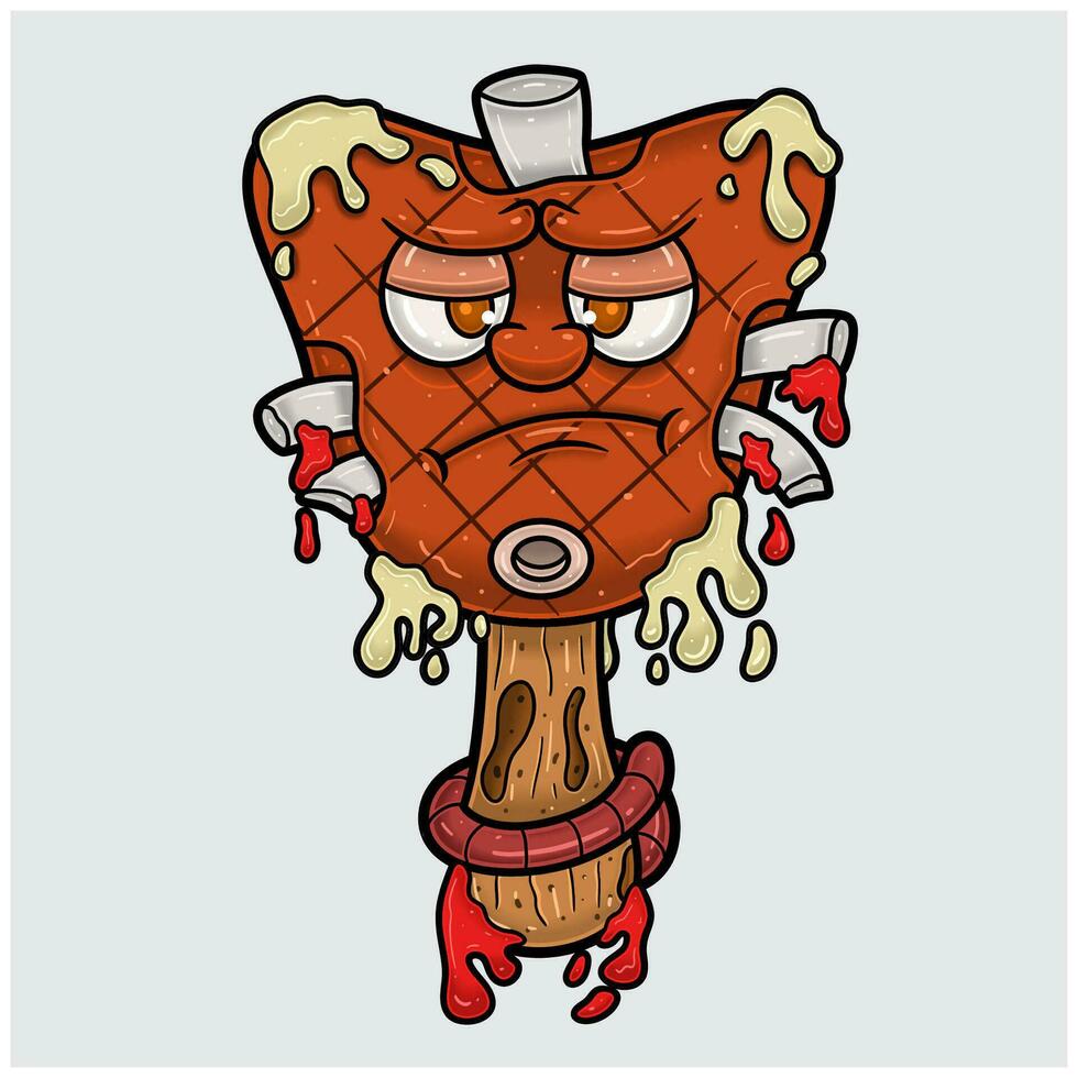 Mascot Cartoon of Ice Steak With Sad Face. Free Editable. Vectors Illustrations