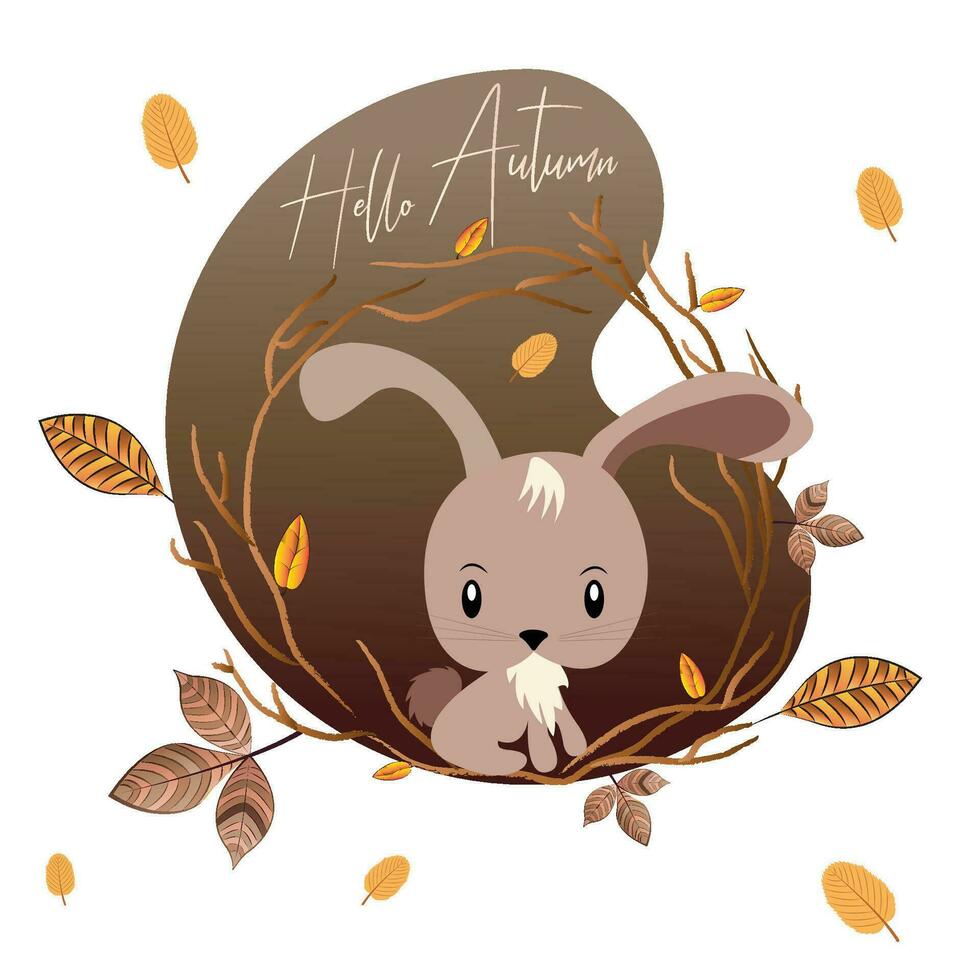Little rabbit on dry leaves. Autumn season - Vector