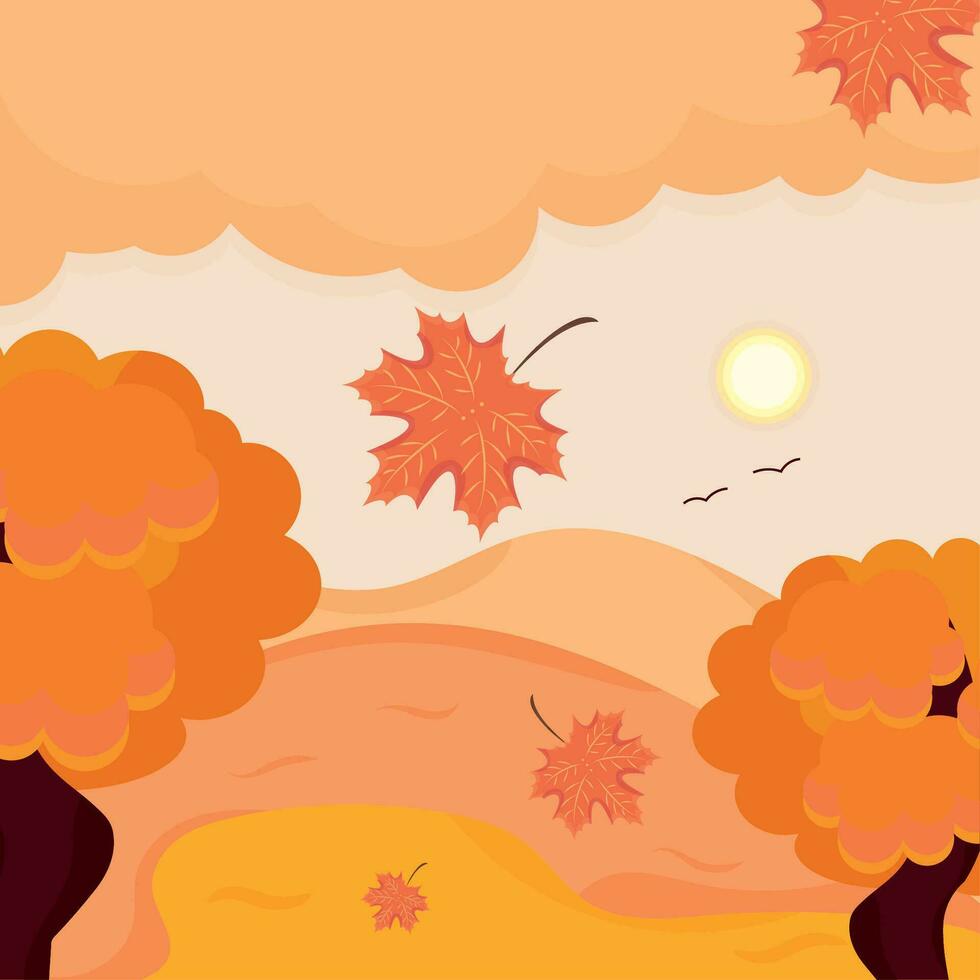 Colored autumn seasonal landscape view Vector illustration