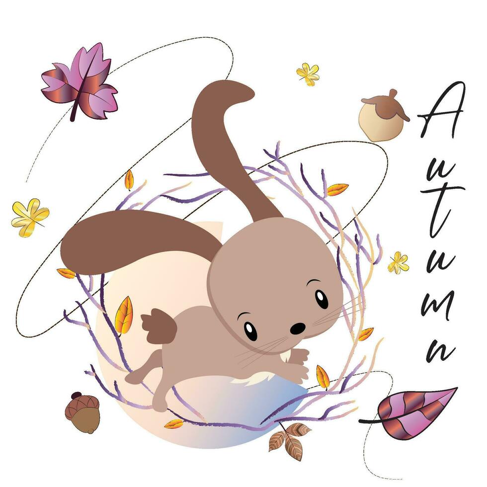 Little rabbit on dry leaves. Autumn season - Vector