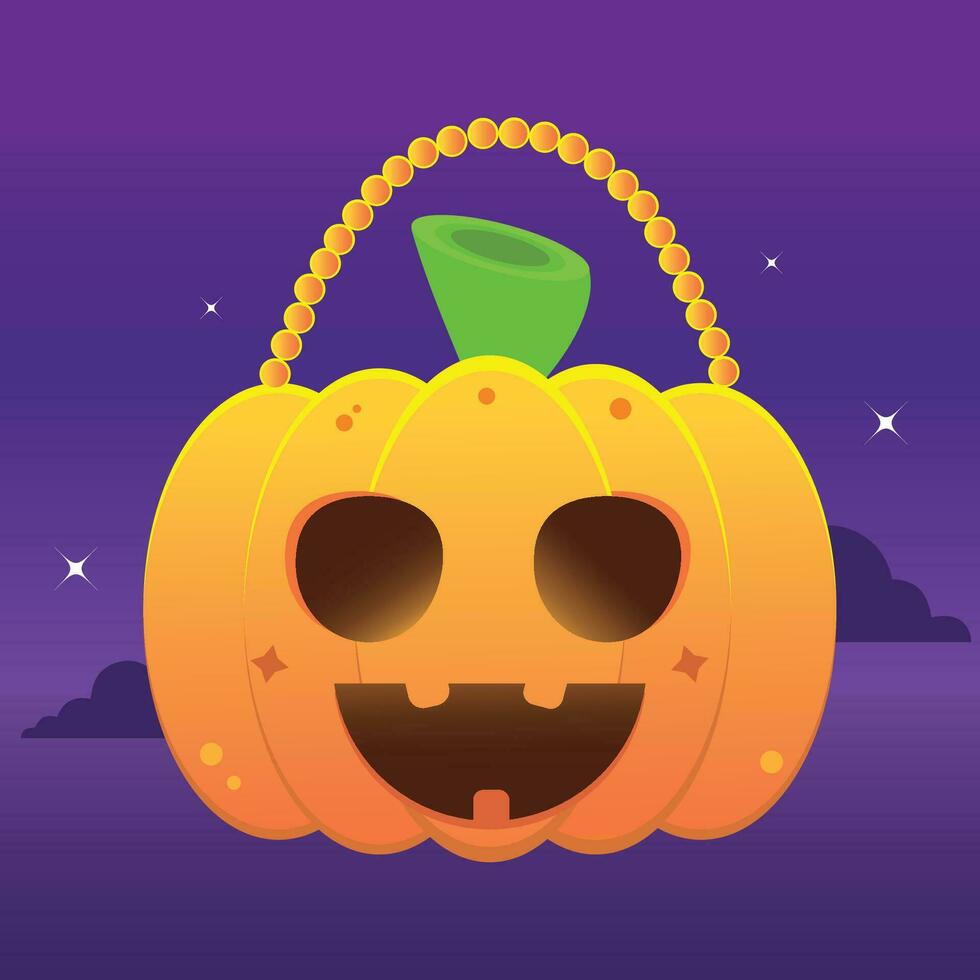 Happy pumpkins in a dark night. Halloween season - Vector