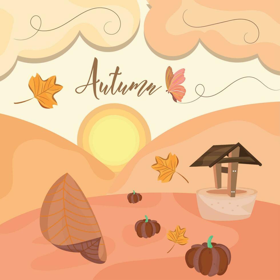 Colored autumn seasonal landscape view Vector illustration