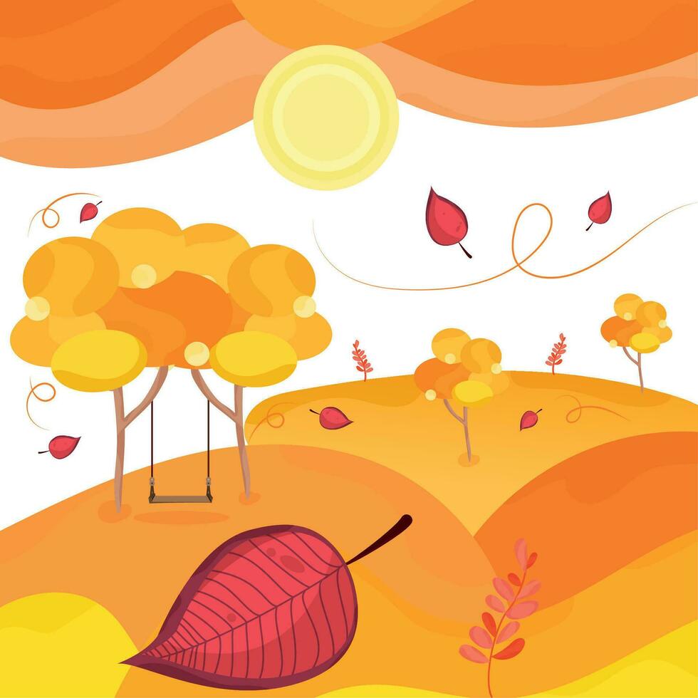 Colored autumn seasonal landscape view Vector illustration