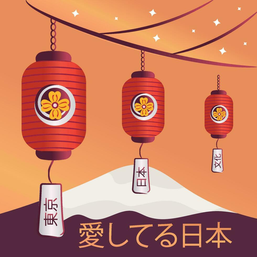 Group of traditional asian lamps Japan poster Vector illustration