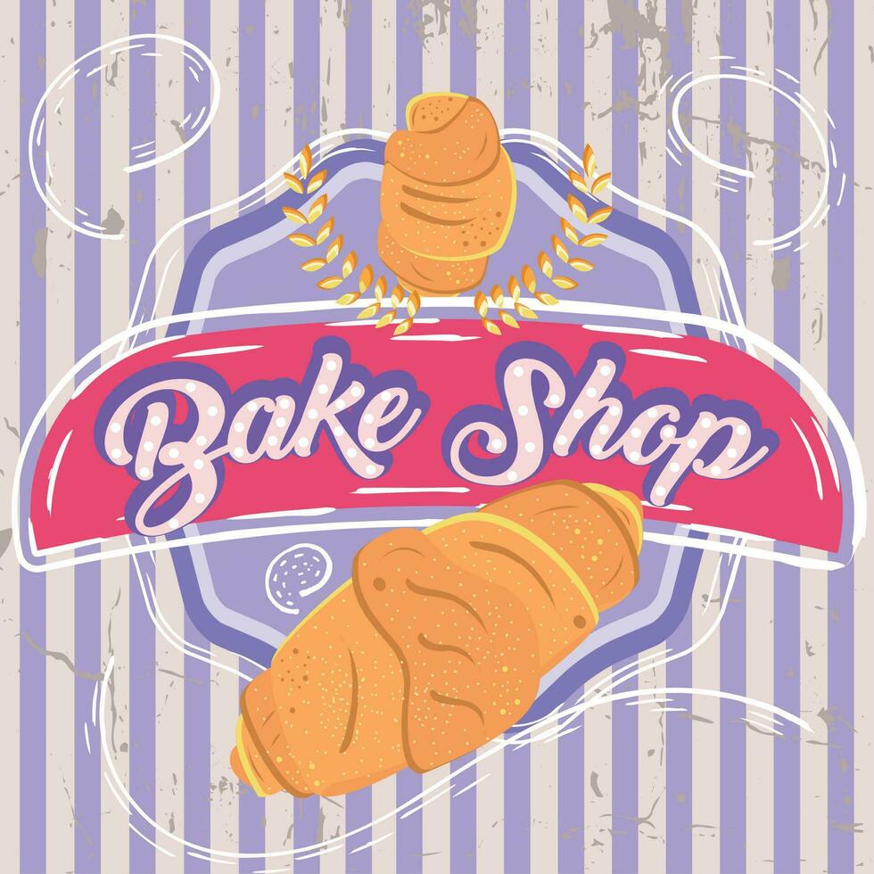 Retro bakery shop label with pair of croissants Vector illustration