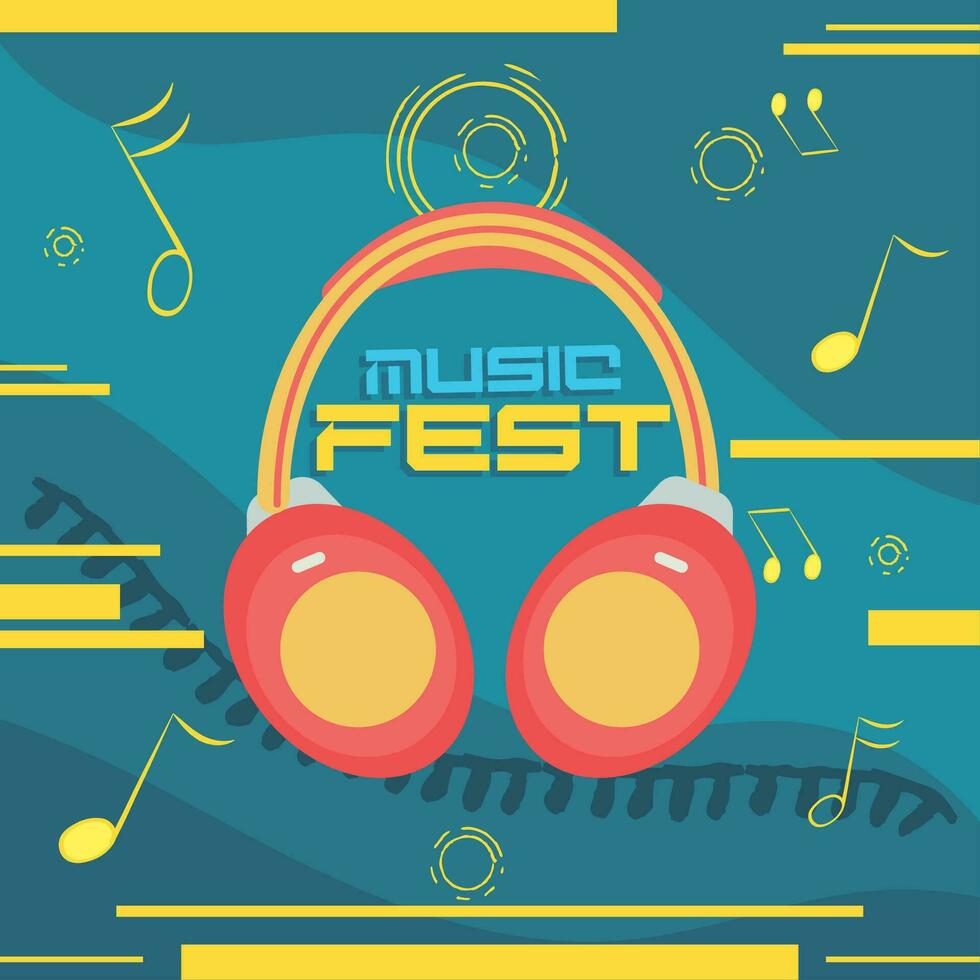 COlored music fest background Headphones and musical notes Vector illustration