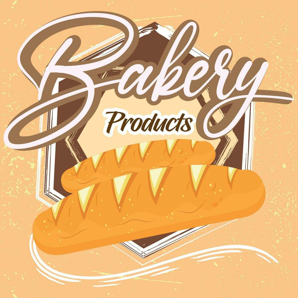 Colored retro bakery shop label with a pair of breads Vector illustration