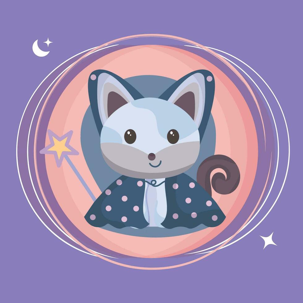 Isolated cute cat on a wizard costume Vector illustration