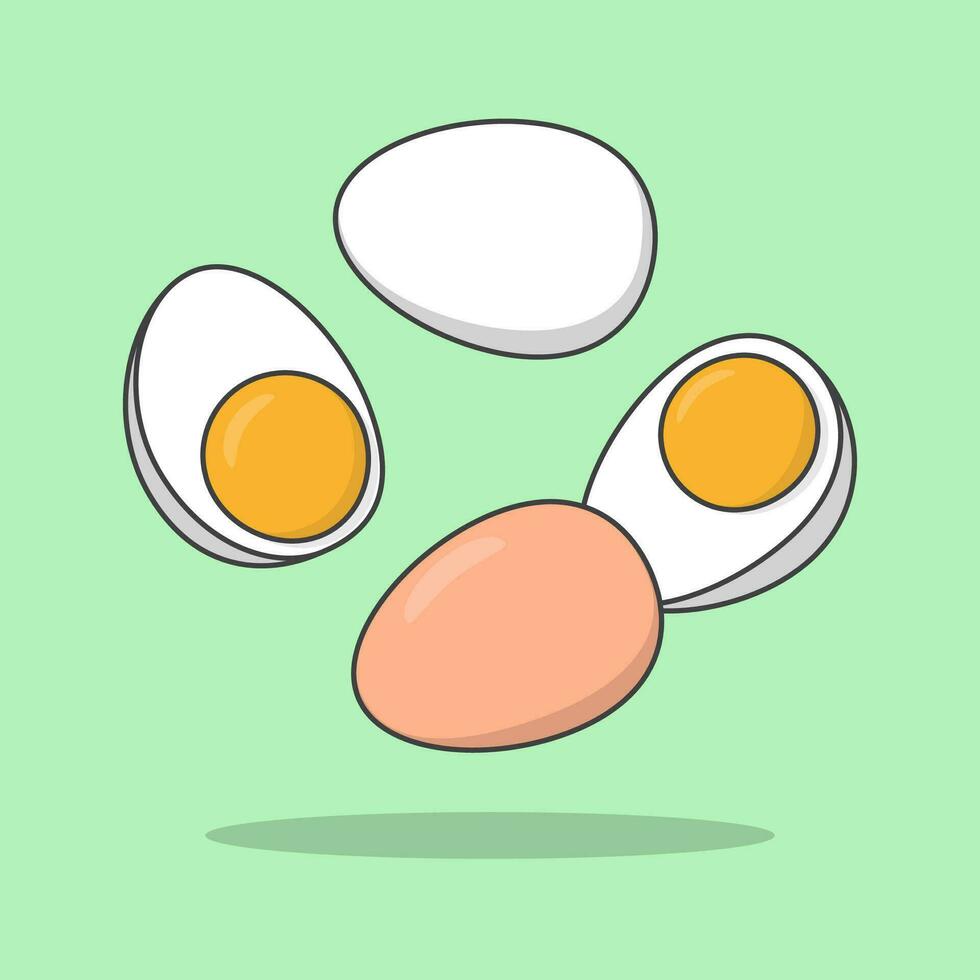 Egg Cartoon Vector Illustration. Falling Sliced Egg Flat Icon Outline. Flying Egg