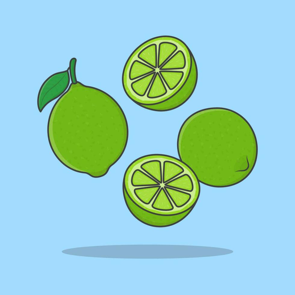 Lima frutas dibujos animados vector ilustración. que cae rebanado Lima Fruta plano icono describir. volador Lima frutas