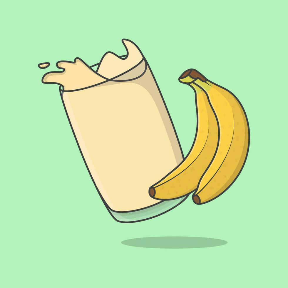 Banana Juice Cartoon Vector Illustration. Banana Juice Flat Icon Outline