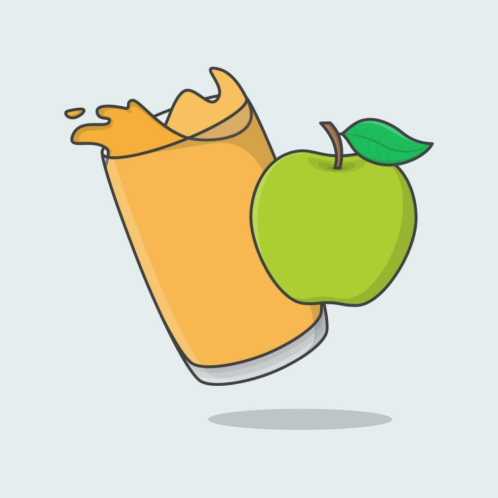 Green Apple Juice Cartoon Vector Illustration. Apple Juice Flat Icon Outline