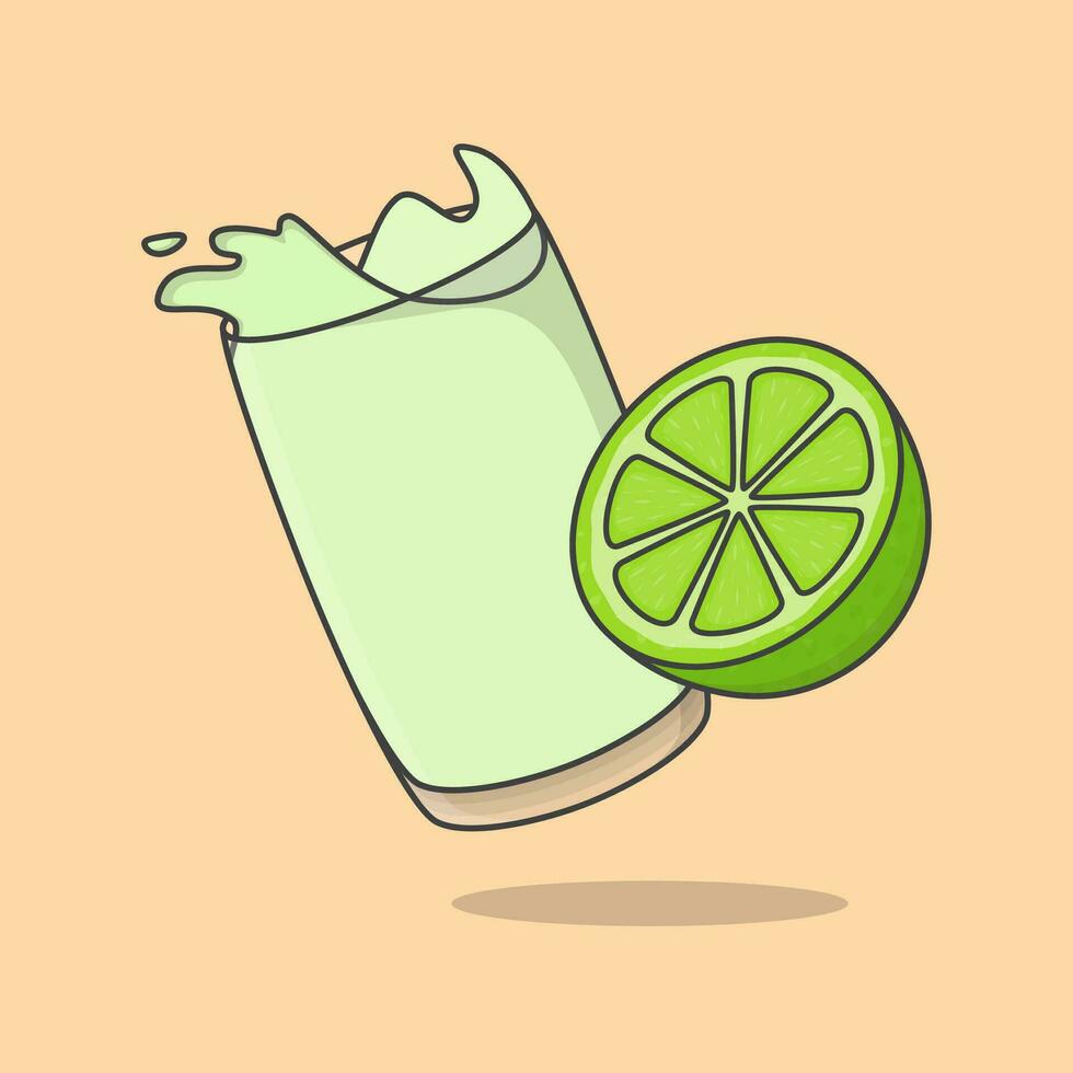 Lime Juice Cartoon Vector Illustration. Fresh Lime Juice Flat Icon Outline