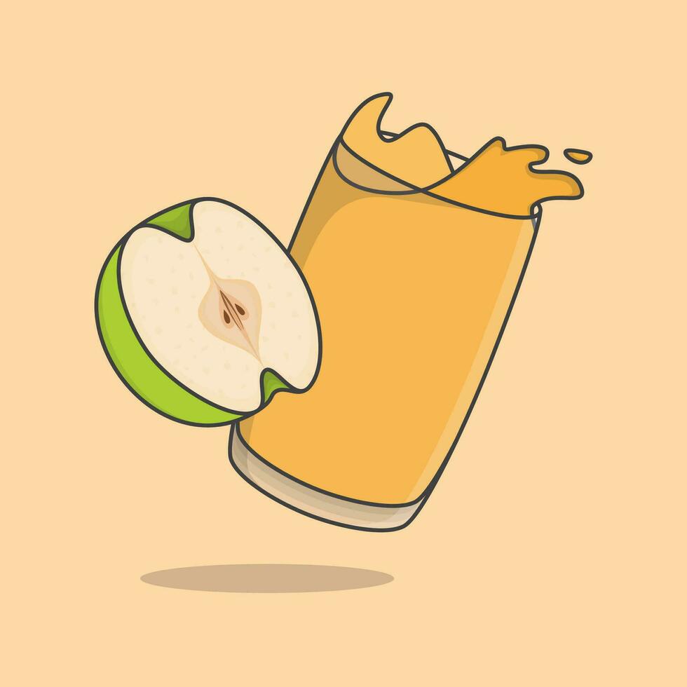 Green Apple Juice Cartoon Vector Illustration. Fresh Apple Juice Flat Icon Outline