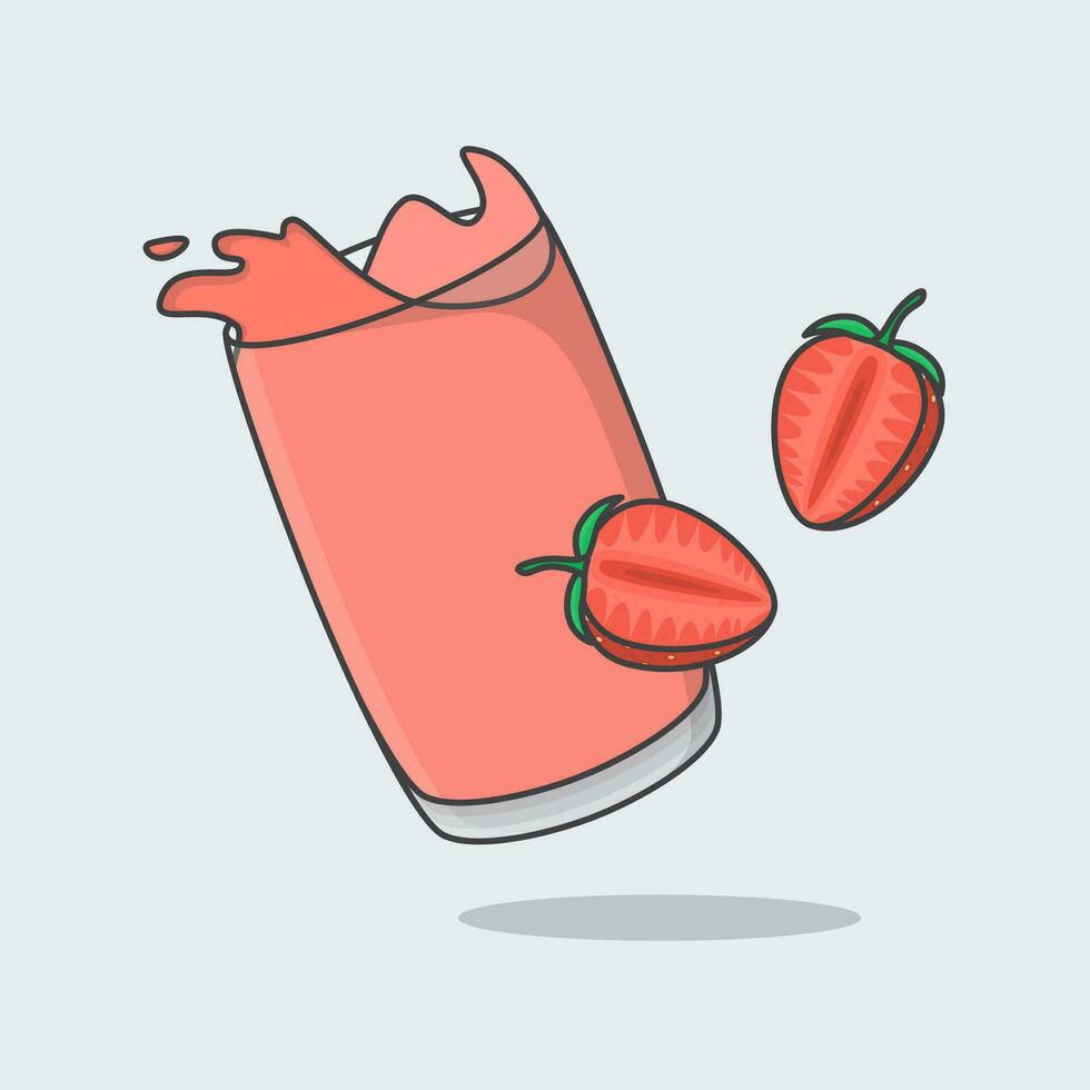 Strawberry Juice Cartoon Vector Illustration. Fresh Strawberry Juice Flat Icon Outline