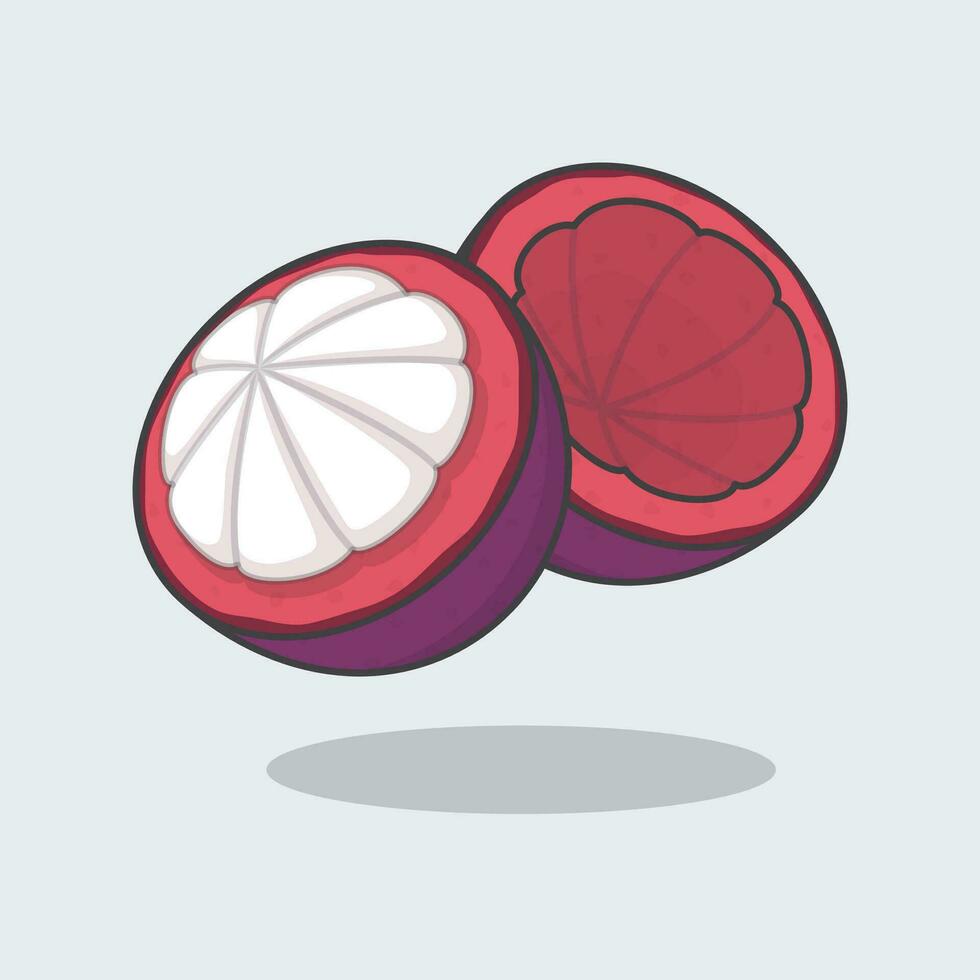 rebanada de mangostán dibujos animados vector ilustración. Fresco mangostán Fruta plano icono contorno