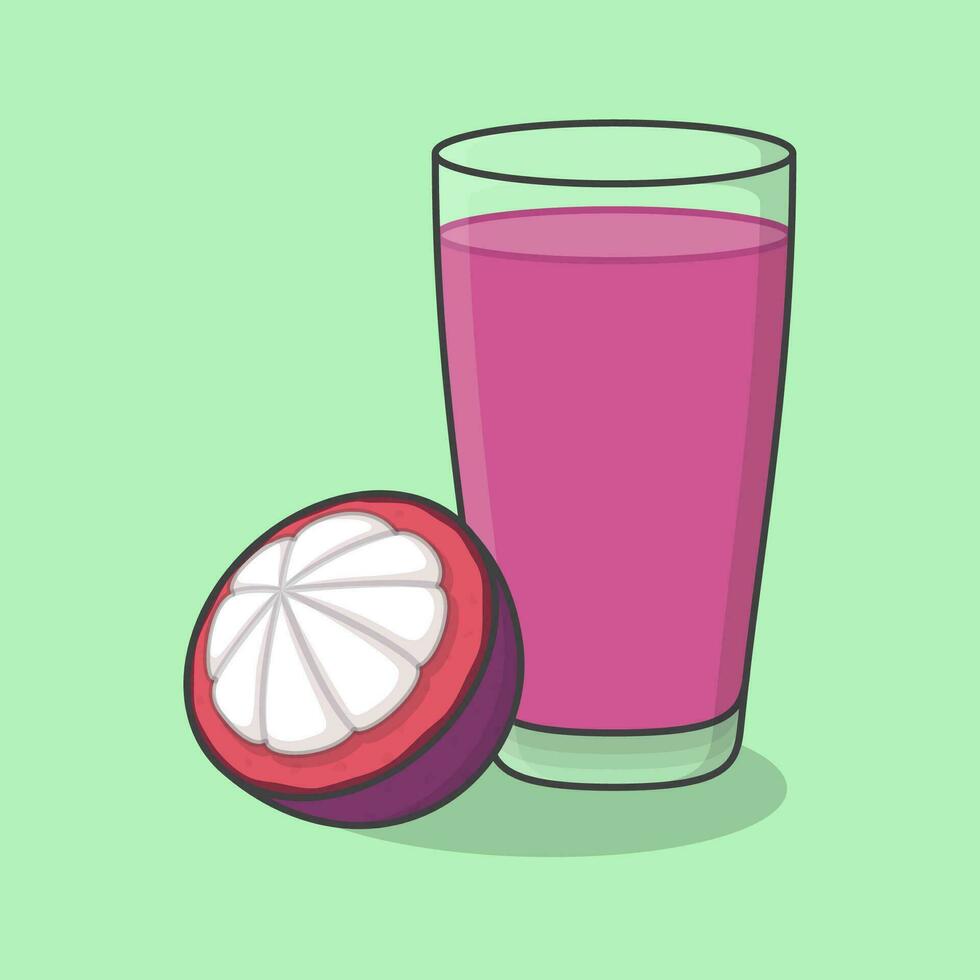 Mangosteen Juice With Fruit In Glass Cartoon Vector Illustration. Mangosteen Juice Flat Icon Outline