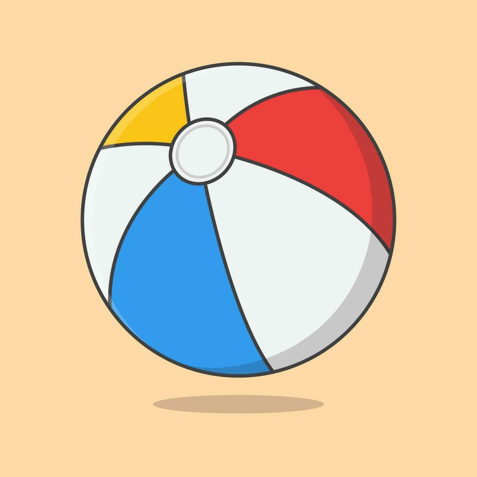 Beach Ball Cartoon Vector Illustration. Colorful Beach Ballon For Holidays Summer Flat Icon Outline