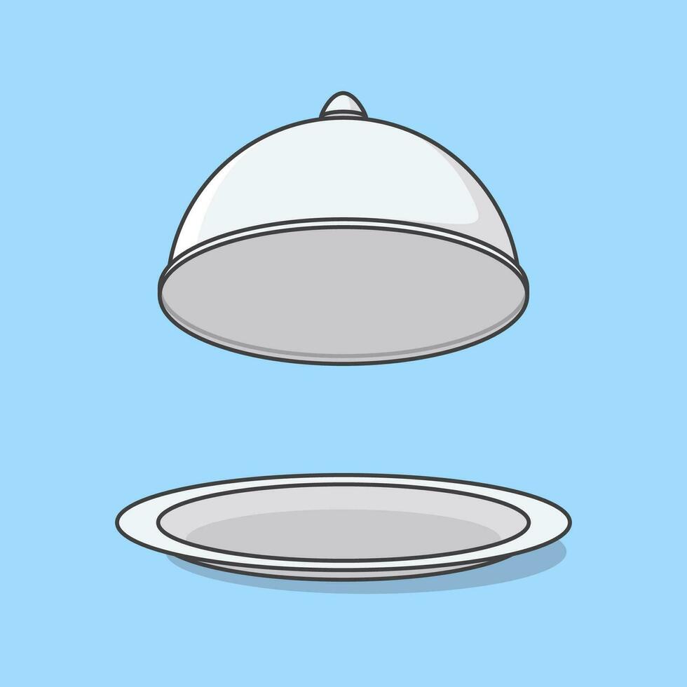 bandejas con campana de cristal dibujos animados vector ilustración. restaurante campana de cristal comida plano icono contorno