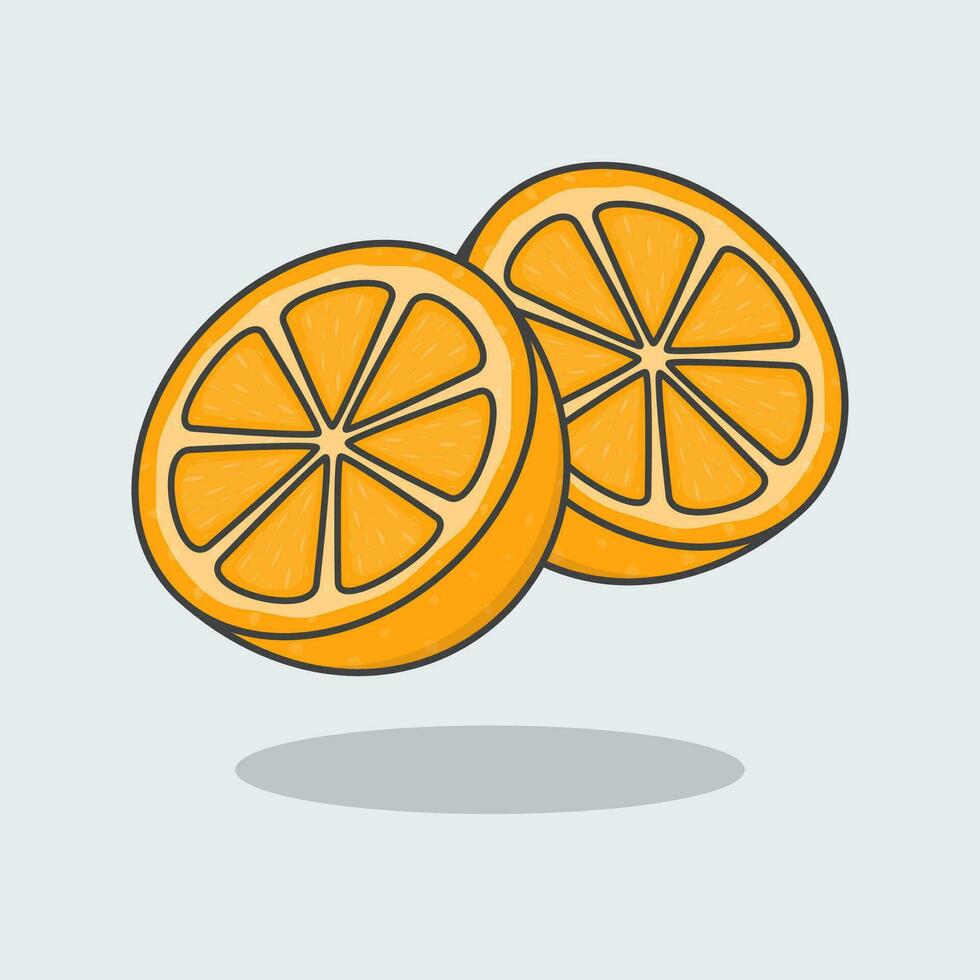 rebanada de naranja frutas dibujos animados vector ilustración. Fresco naranja frutas plano icono contorno