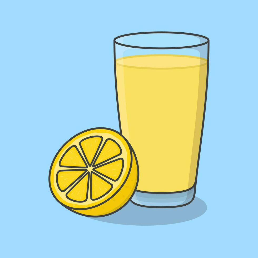limón jugo con Fruta en vaso dibujos animados vector ilustración. Fresco limón jugo plano icono contorno