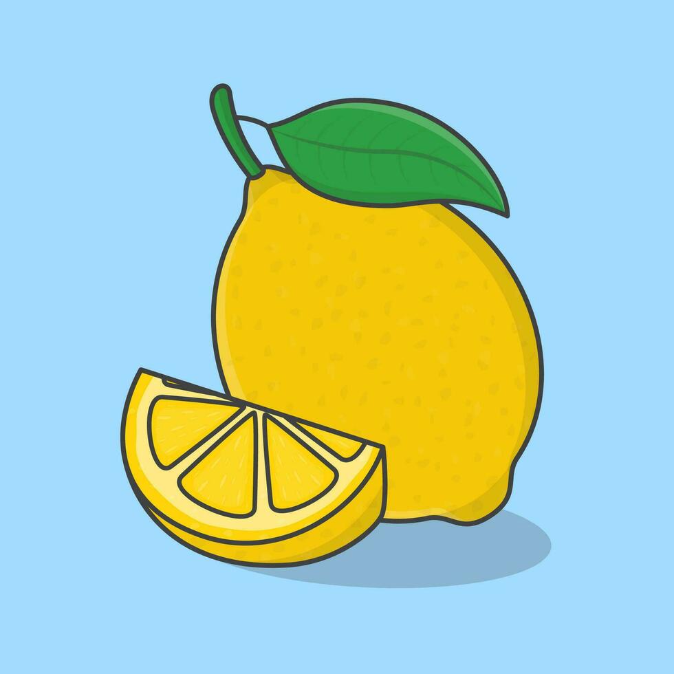 Fresh Lemon Fruit Cartoon Vector Illustration. Slice And Whole Of Lemon Flat Icon Outline