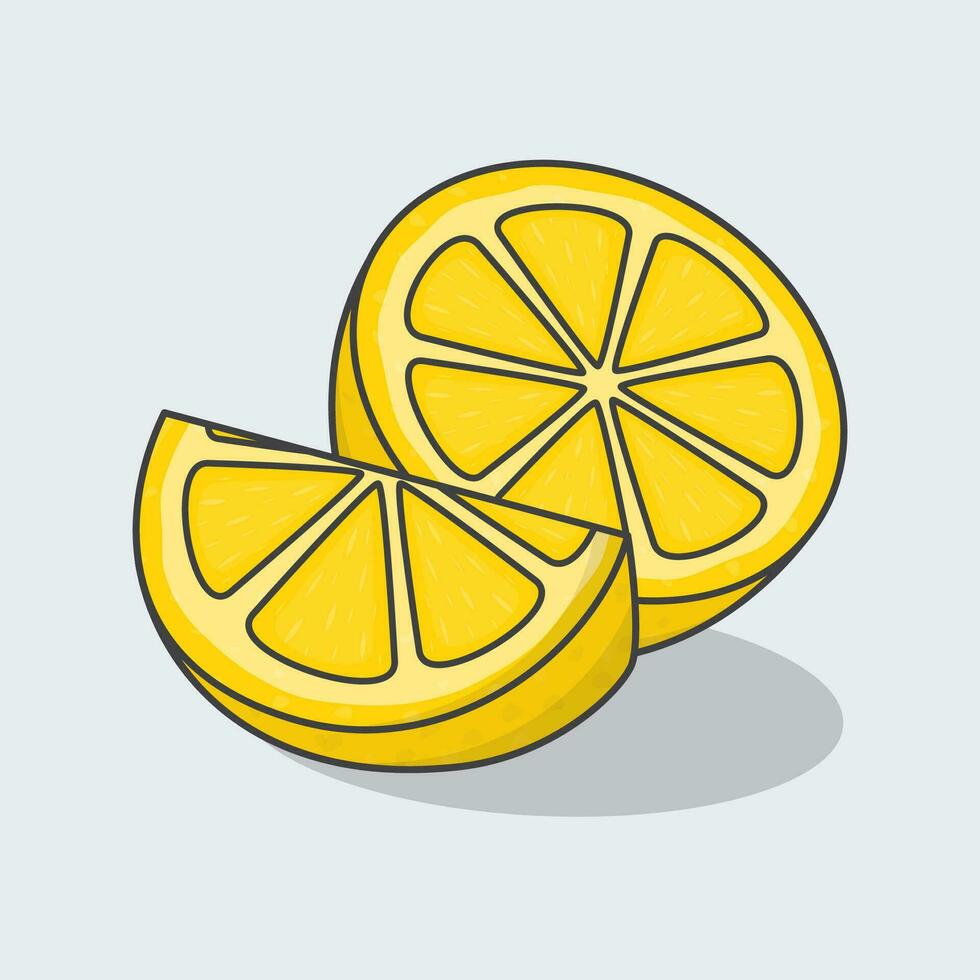 Slice Of Lemon Cartoon Vector Illustration. Fresh Lemon Fruit Flat Icon Outline