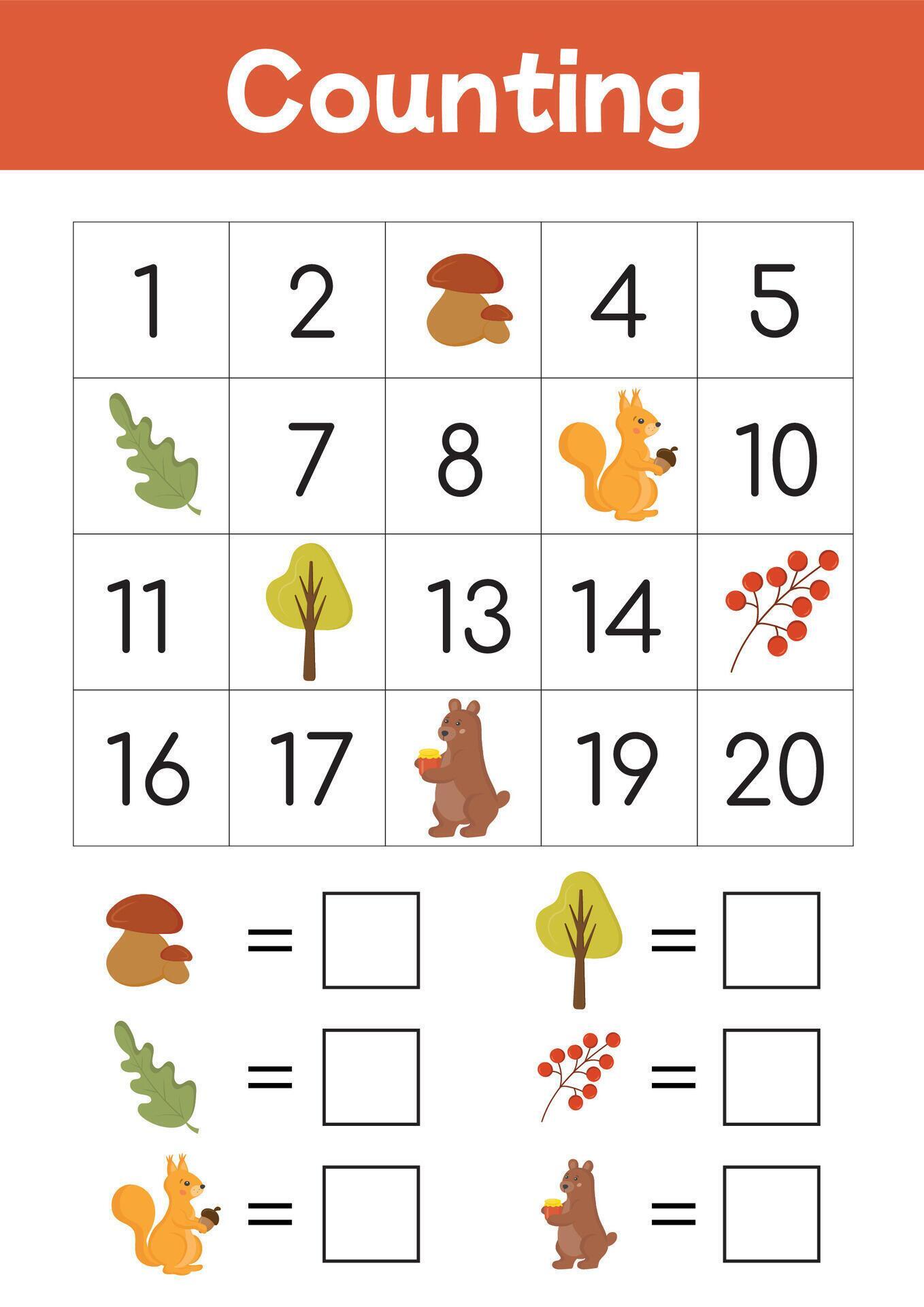 Learning mathematic printable worksheets. Math counting, logic games for preschool, kindergarten