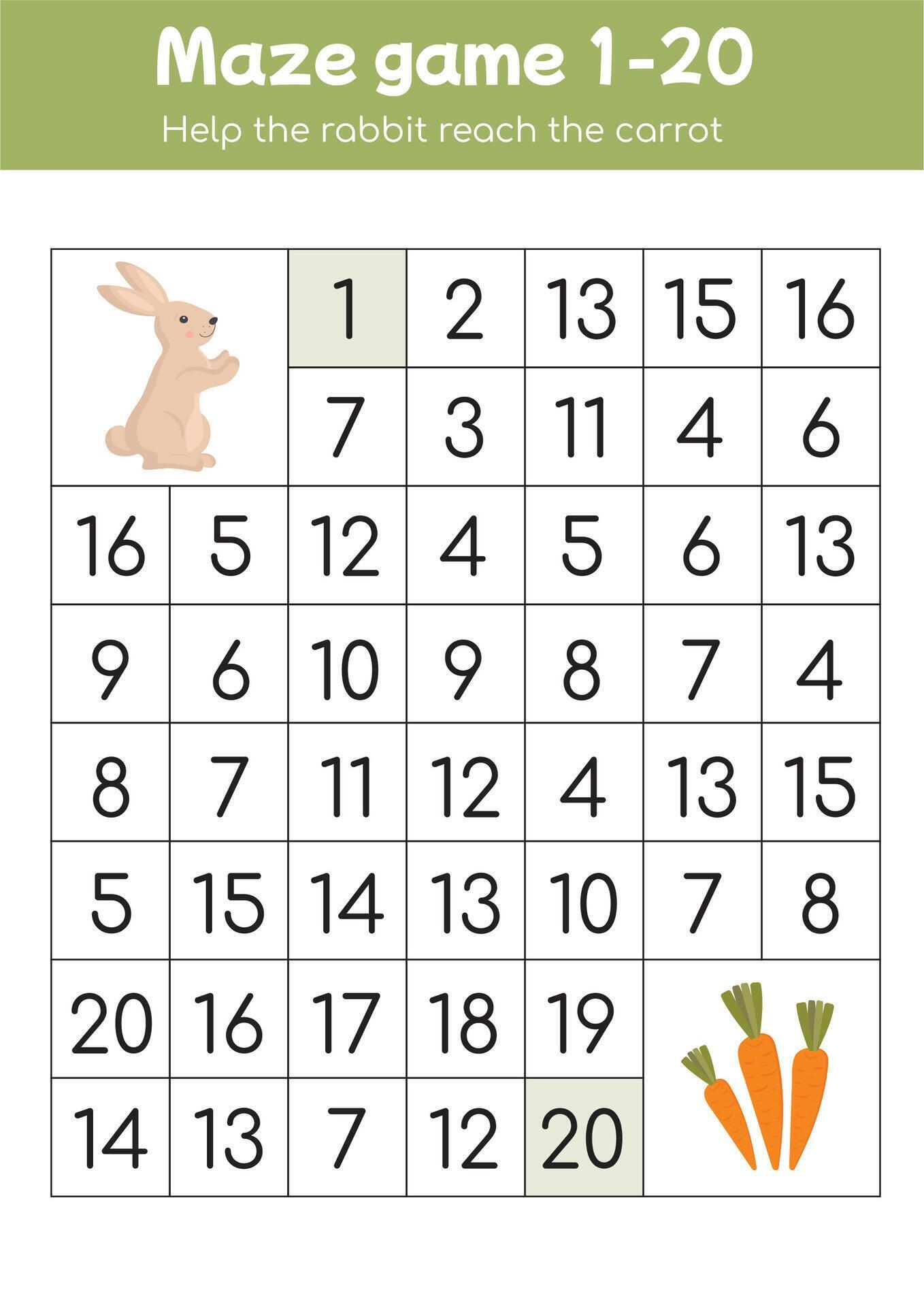 Worksheet for school kids. Math counting to twenty game for children
