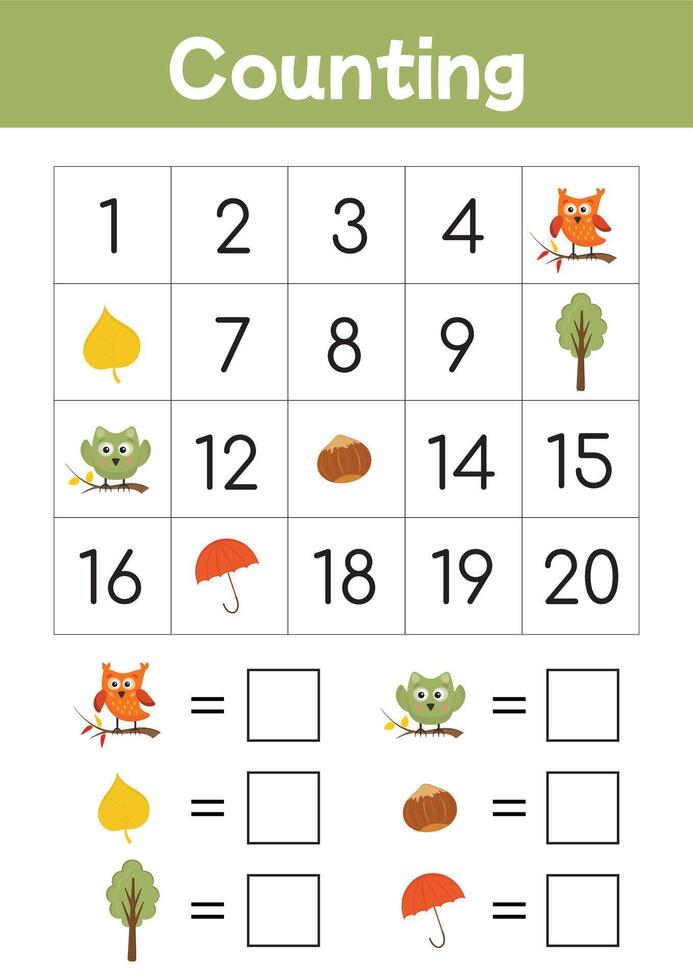 matemáticas hojas de trabajo para temprano niño desarrollo, suma, y sustracción para preescolar educación, enseñanza, pedagógico usar. laberinto juego, contando a veinte. ocupaciones matemáticas para jardín de infancia, primero calificación. vector