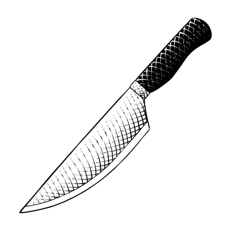 Knife Icon or Illustration in Engraving Style vector