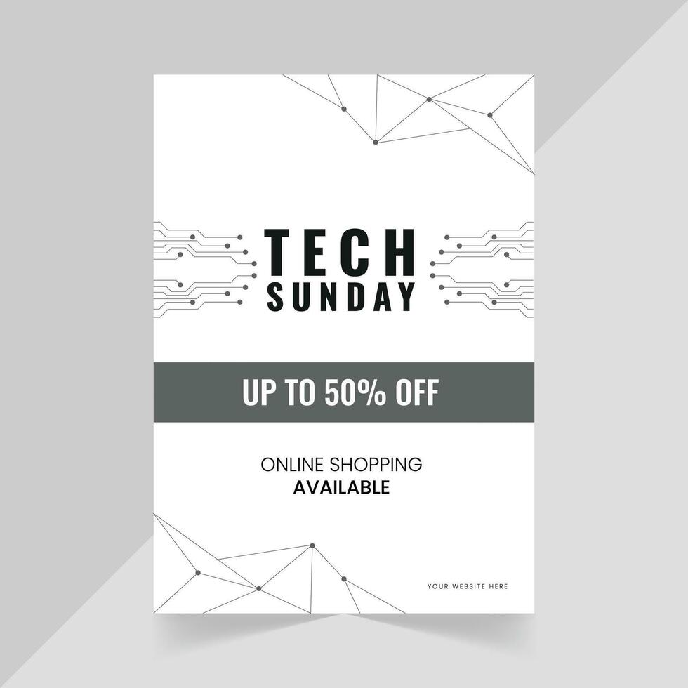 Tech Sunday up To 50 percent Off Sale Flyer Design Template in Black Background vector