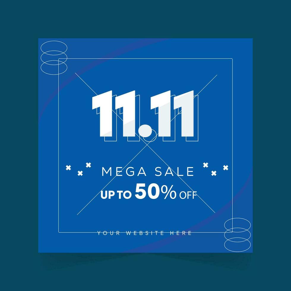 11.11 Mega Sale Poster Design Up To 50 percent in Blue Color Background Design Template vector