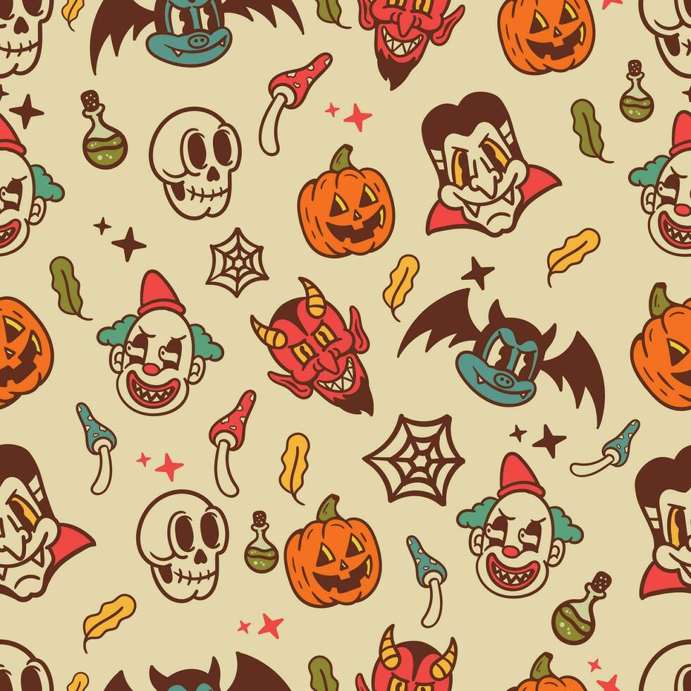 colorful cartoon halloween monsters seamless pattern vector